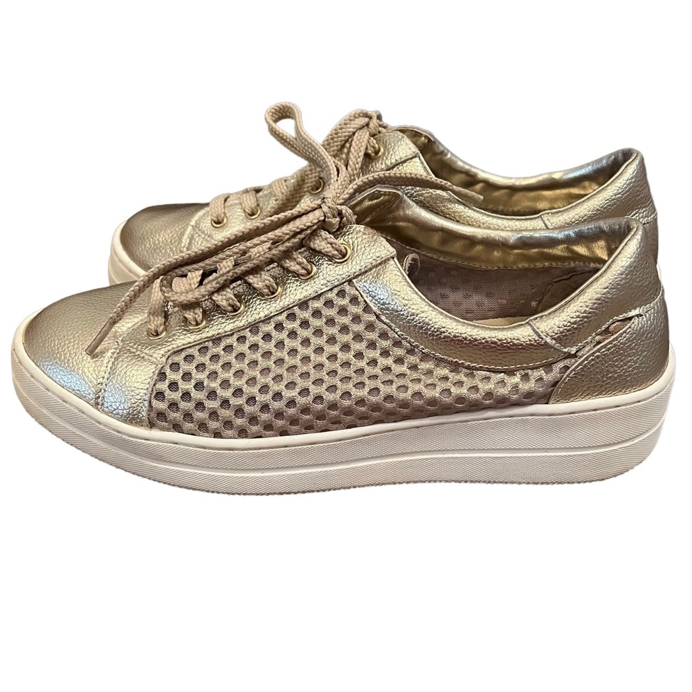STEVEN By Steve Madden Napa Leather Lace-up Sneaker Gold Size 9W (Wide)